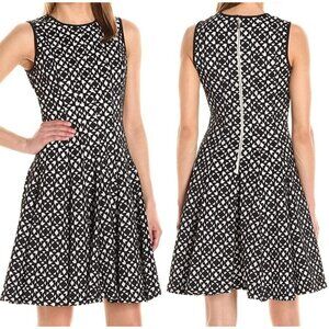 Calvin Klein Dress Women's 8 Black White Geometric Sleeveless Fit Flare Skater